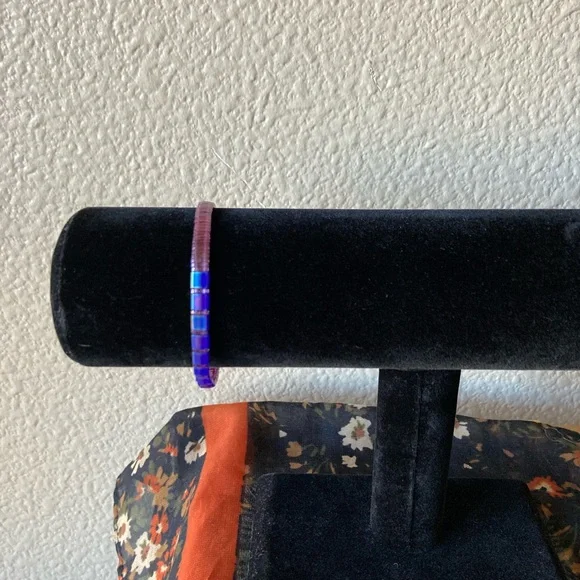 Vibrant Handmade Purple and Blue Tila Beaded Bracelet - Picture 6 of 10